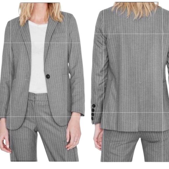 Anine Bing Schoolboy Blazer Grey Pinstripes Single Breasted Jacket Size XS - Picture 1 of 14